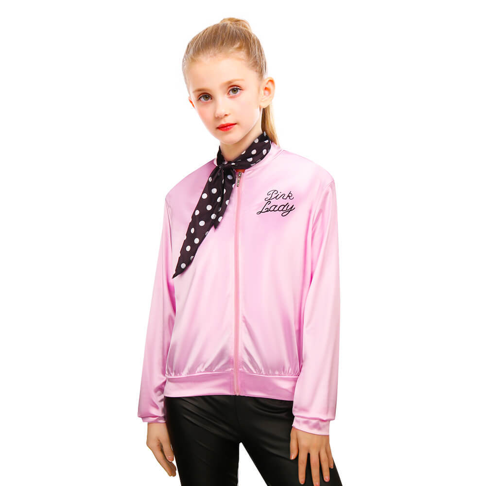 Girls Pink Ladies Jacket Scarf 50s- Grease