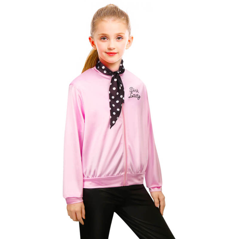 Girls Pink Ladies Jacket Scarf 50s- Grease