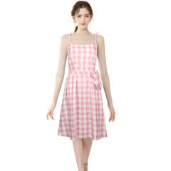 Margot Robbie's Gingham Plaid Pink Dress 2023 Movie Doll Pink Cosplay Costume(In Stock)