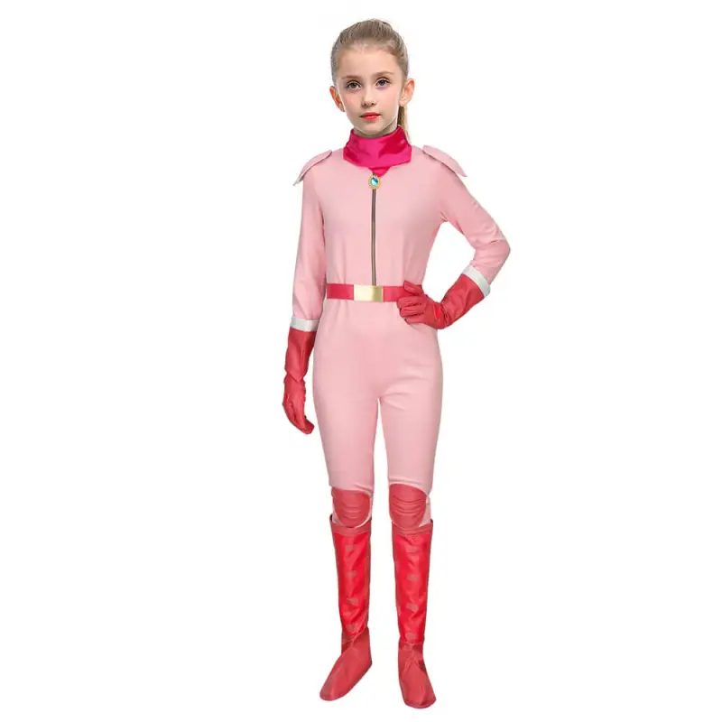 Child Princess Peach Jumpsuit The Super Mario Bros. Movie Pink Cosplay Costume BikeSuit Racing Outfits In Stock-Takerlama