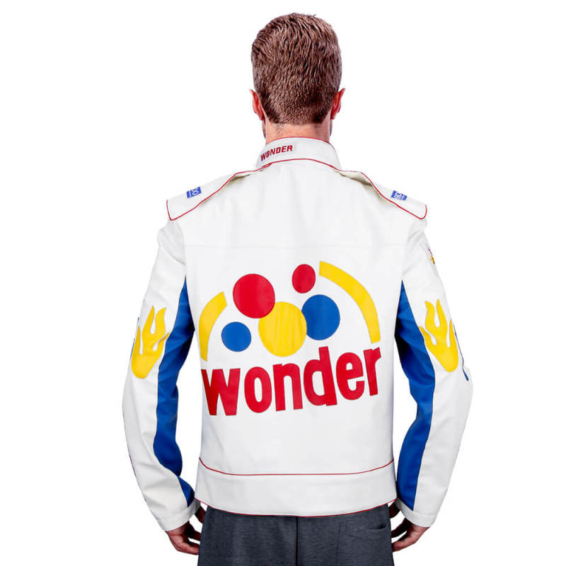 Leather Ricky Bobby White Racing Jacket Wonder Nascar Motorcycle Cosplay Costume- Talladega Nights The Ballad of Ricky Bobby