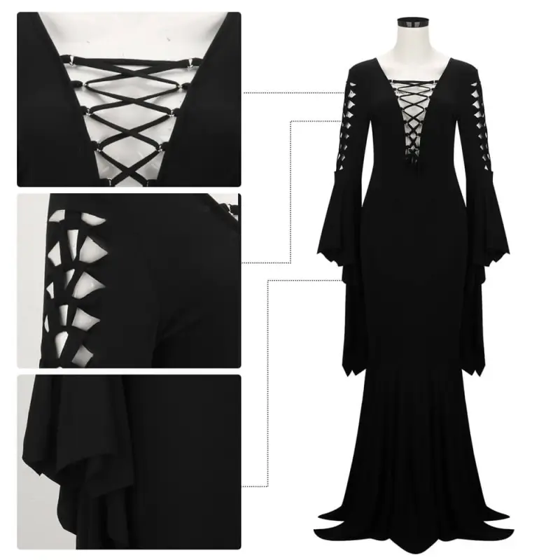 Morticia Addams Gothic Maxi Dress Wednesday 2023 The Addams Family Witch Vintage Cosplay Costume