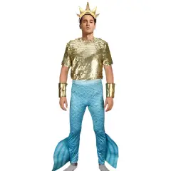 Disney The Little Mermaid King Triton Costume for Men Poseidon Merman Suit for Cosplay Sea God Dress-Up Takerlama In Stock