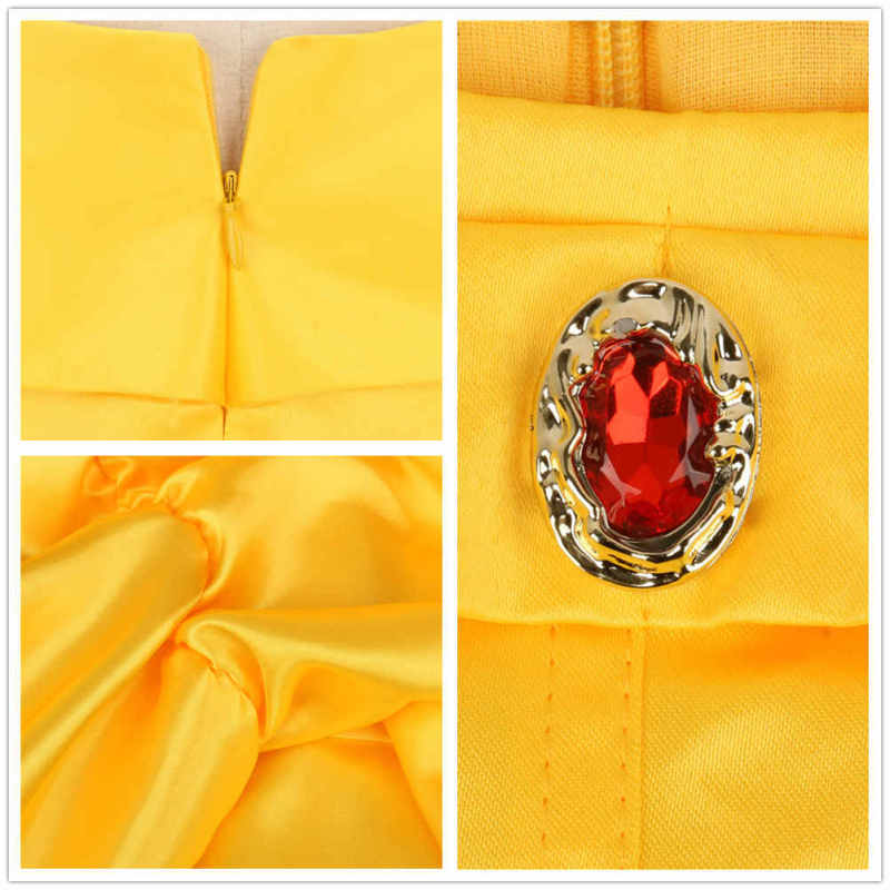 Girl Princess Belle's Yellow Gown Beauty and the Beast Layered Off Shoulder Birthday Party Fancy Dress