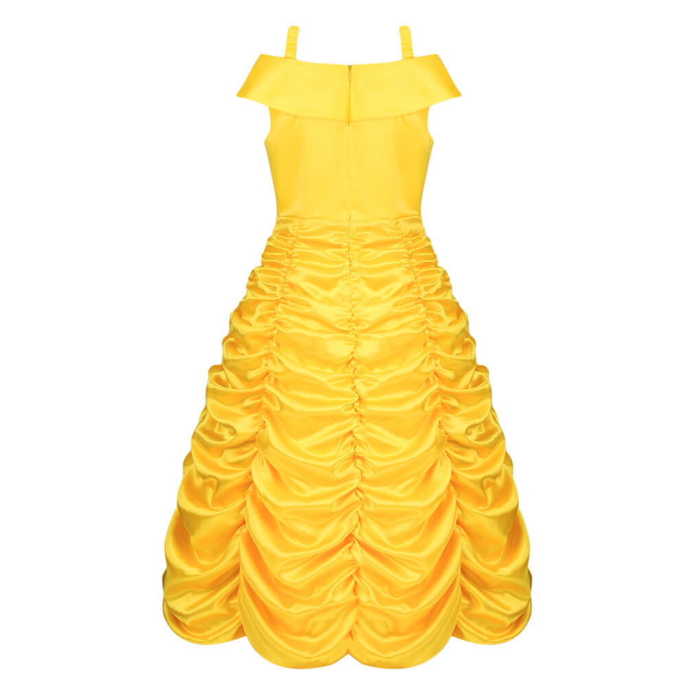 Girl Princess Belle's Yellow Gown Beauty and the Beast Layered Off Shoulder Birthday Party Fancy Dress