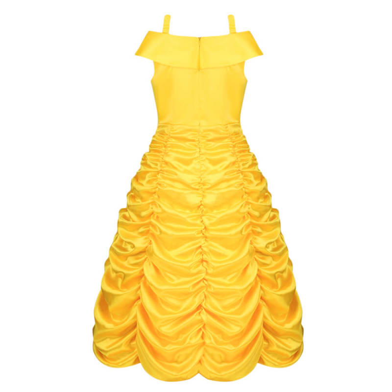 Girl Princess Belle's Yellow Gown Beauty and the Beast Layered Off Shoulder Birthday Party Fancy Dress