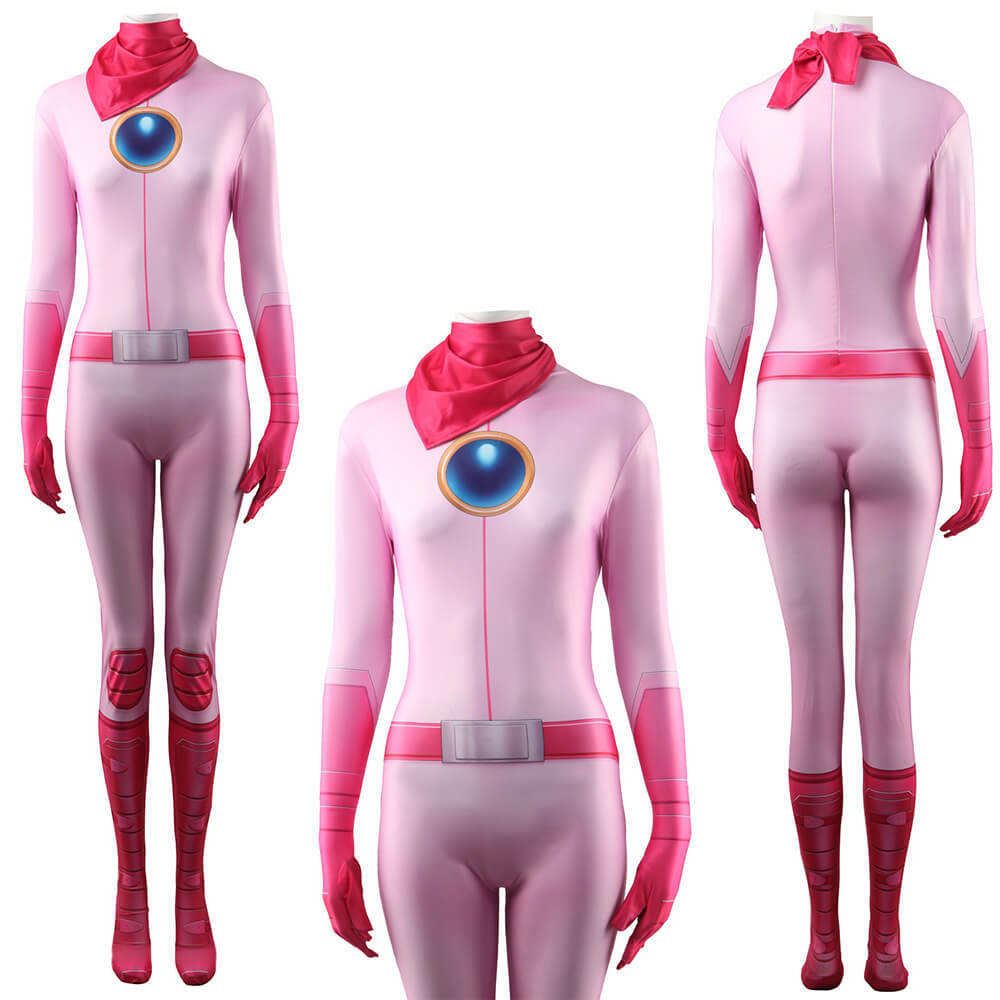 Princess Peach Motorcycle Pink Racing Costume Jumpsuit Scarf-The Super Mario Bros. Movie