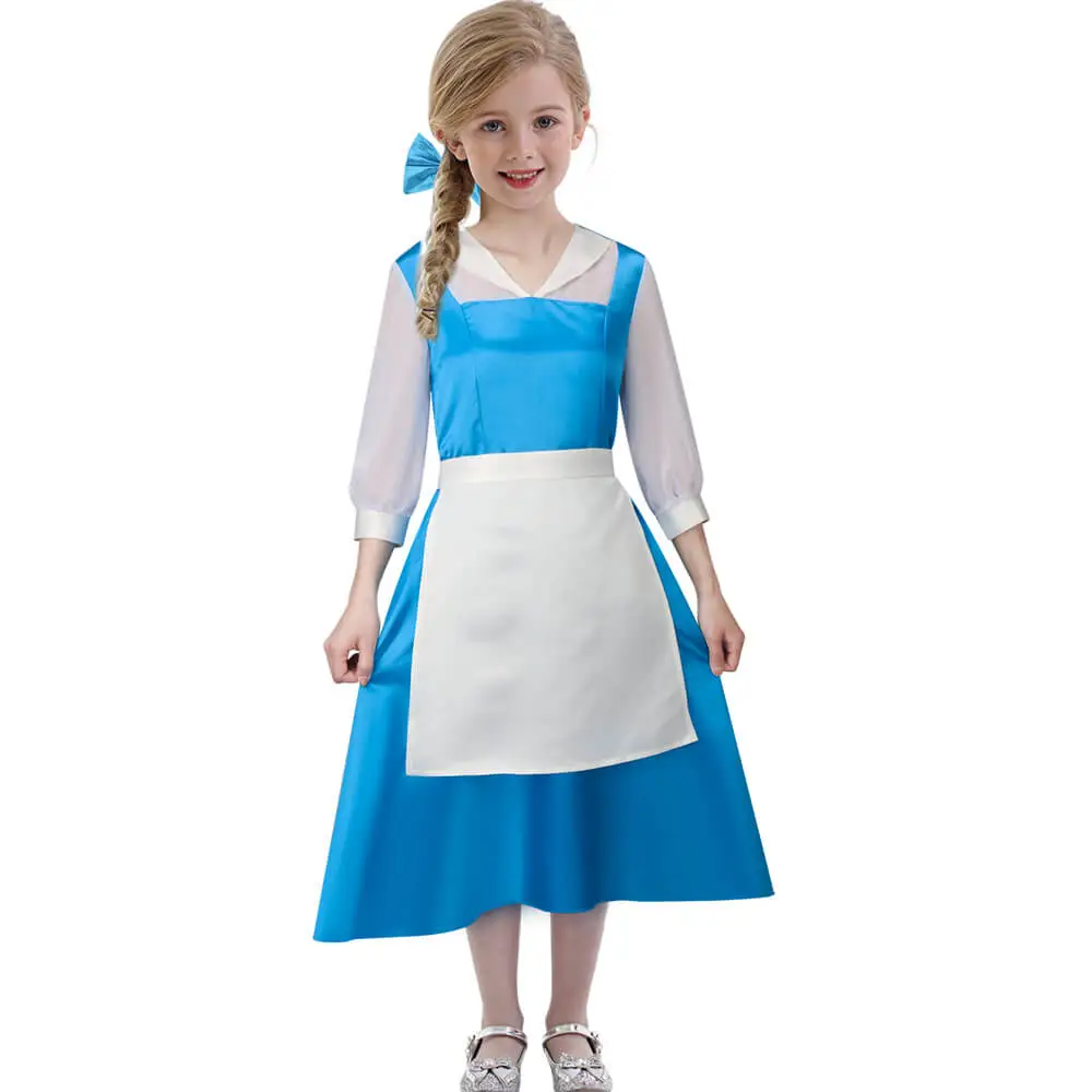 Children's Belle Maid Dress Cosplay Costume Beauty and Beast Blue In Stock Children's Belle Maid Dress Cosplay Costume Beauty and Beast Blue In Stock