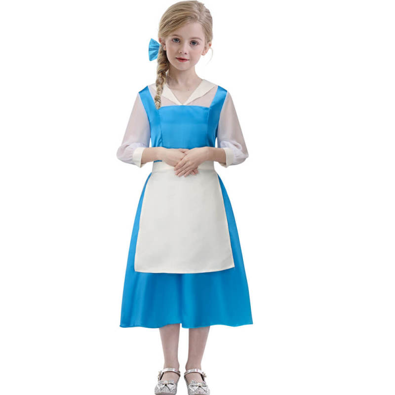 Child Belle Maid Dress Cosplay Costume Beauty and Beast Blue