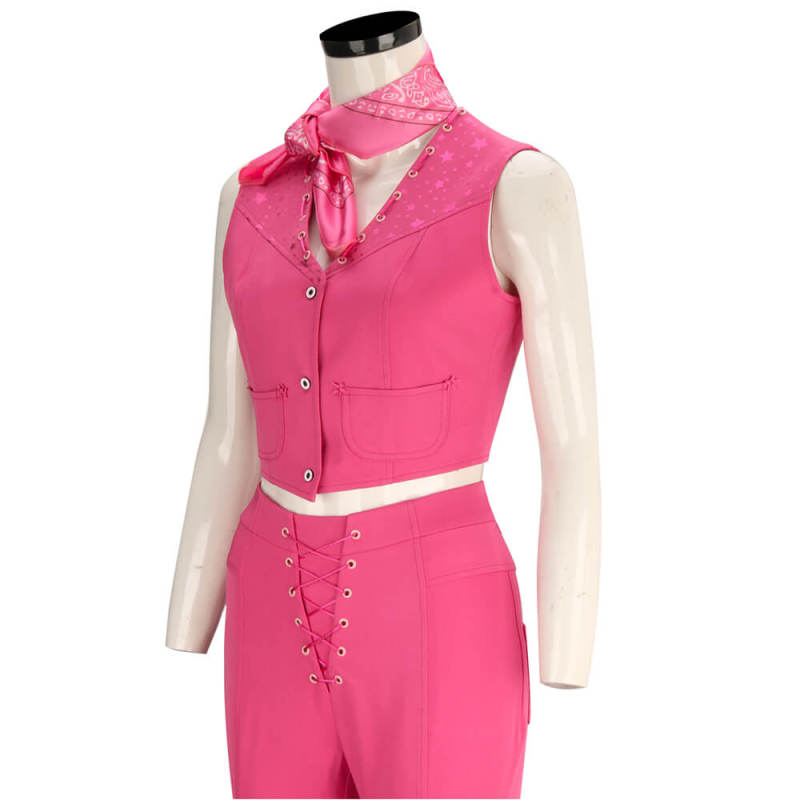 Margot Robbie's Pink Cowgirl Costume 2023 Movie Doll Cosplay Tops Pants Scarf (Ready To Ship)