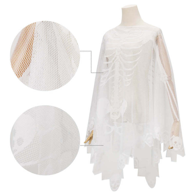 Halloween Skeleton Poncho Costume Women Lace Tattered Party Clothes