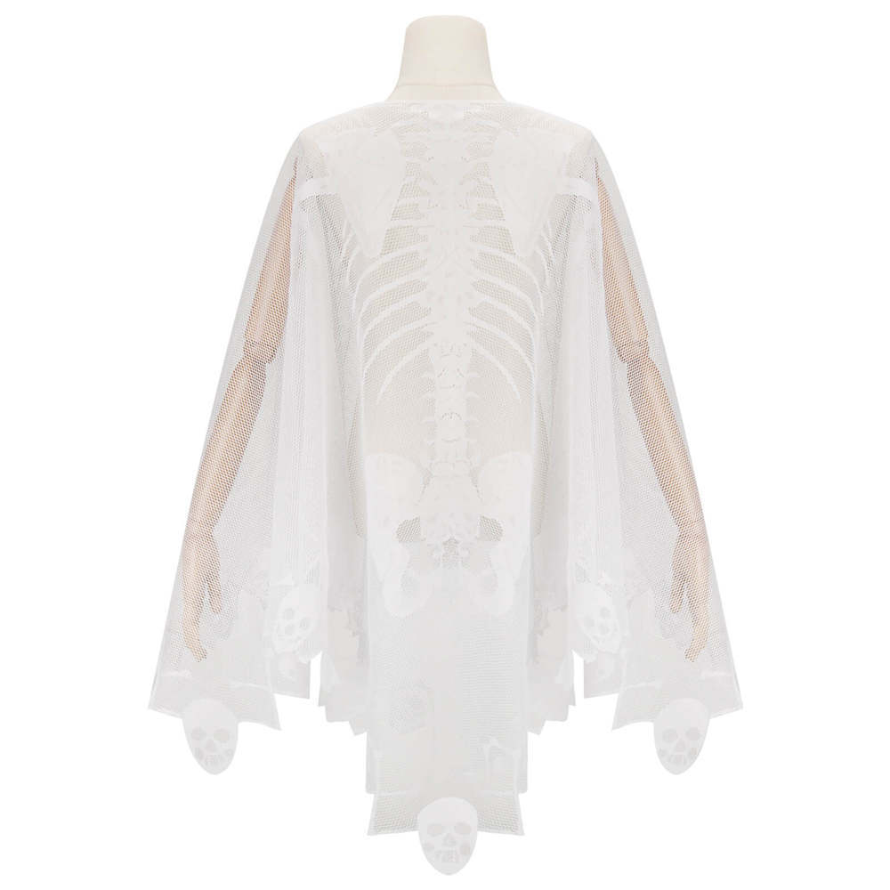 Halloween Skeleton Poncho Costume Women Lace Tattered Party Clothes