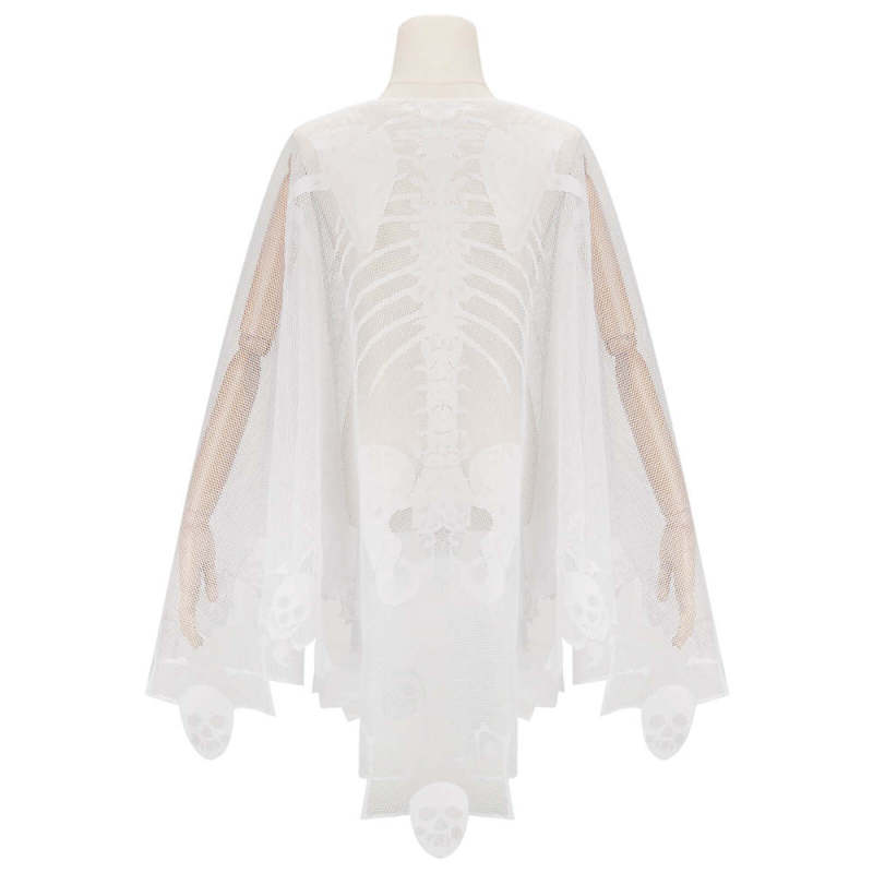 Halloween Skeleton Poncho Costume Women Lace Tattered Party Clothes