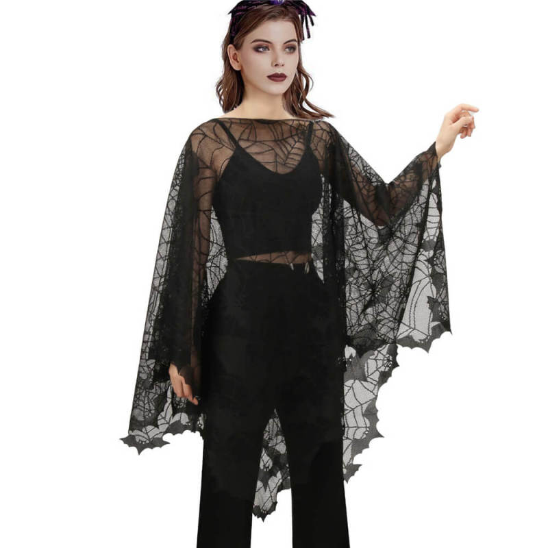 Women Halloween Bats Poncho Cloak with Spider Webs In Stock Takerlama