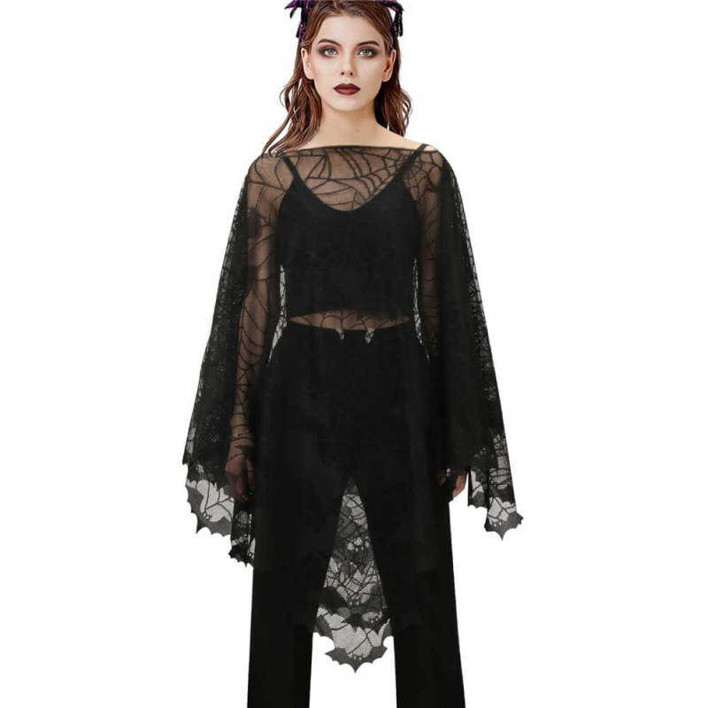 Women Halloween Bats Poncho Cloak with Spider Webs In Stock Takerlama