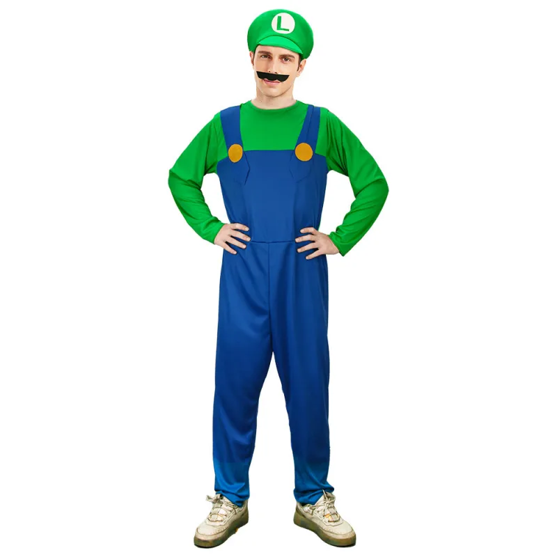 Takerlama Super Mario Classic Luigi Costume for Adults Jumpsuit Shirt Hat  moustache