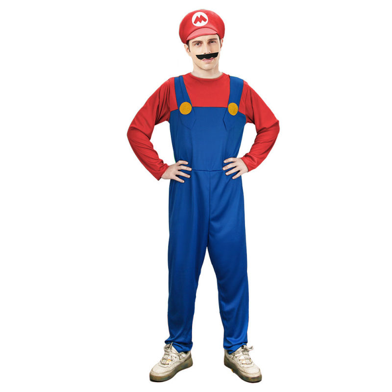 Adult Super Mario Brothers Classic Mario Boxed Costume: Jumpsuit Cap Mustache In Stock-Takerlama