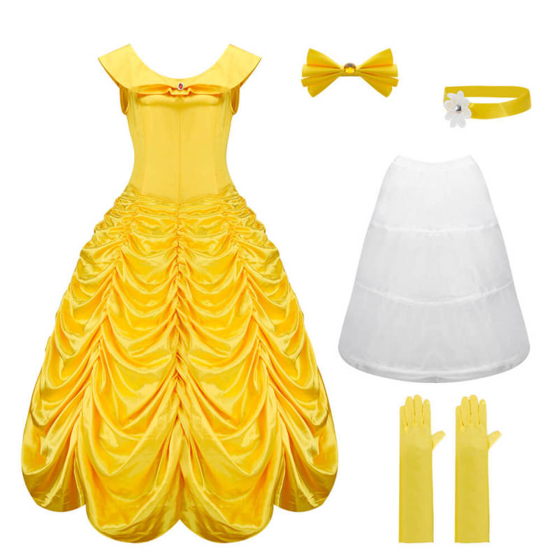 Princess Belle's Yellow Gown Beauty and the Beast Layered Off Shoulder Women Birthday Party Fancy Dress