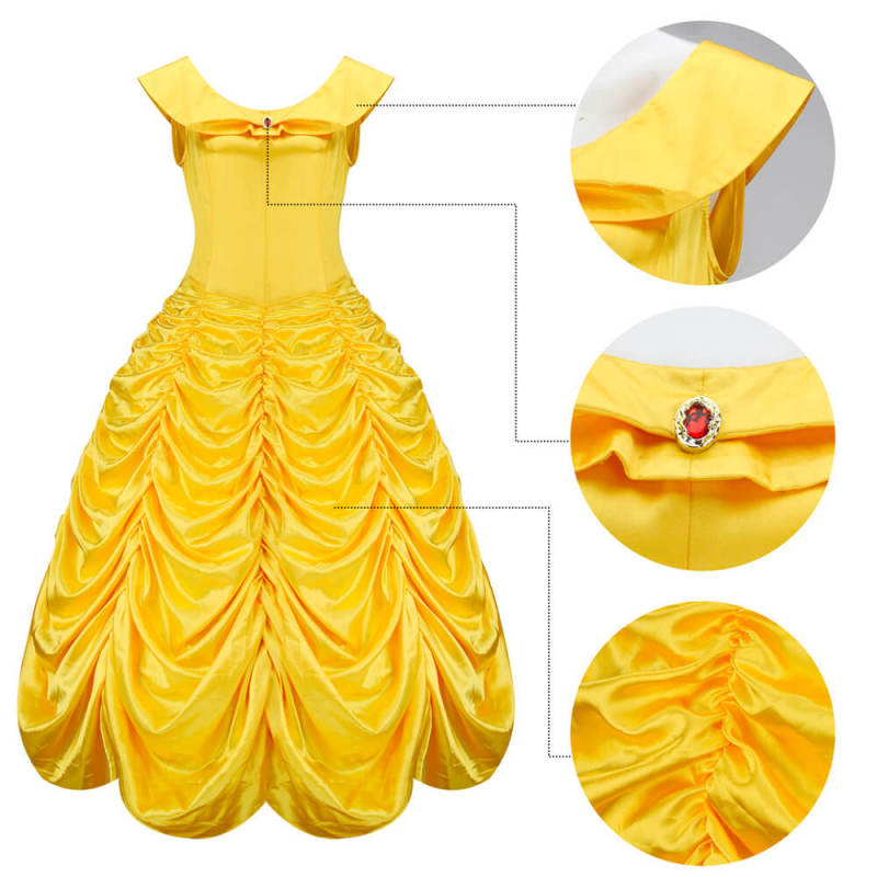 Princess Belle's Yellow Gown Beauty and the Beast Layered Off Shoulder Women Birthday Party Fancy Dress