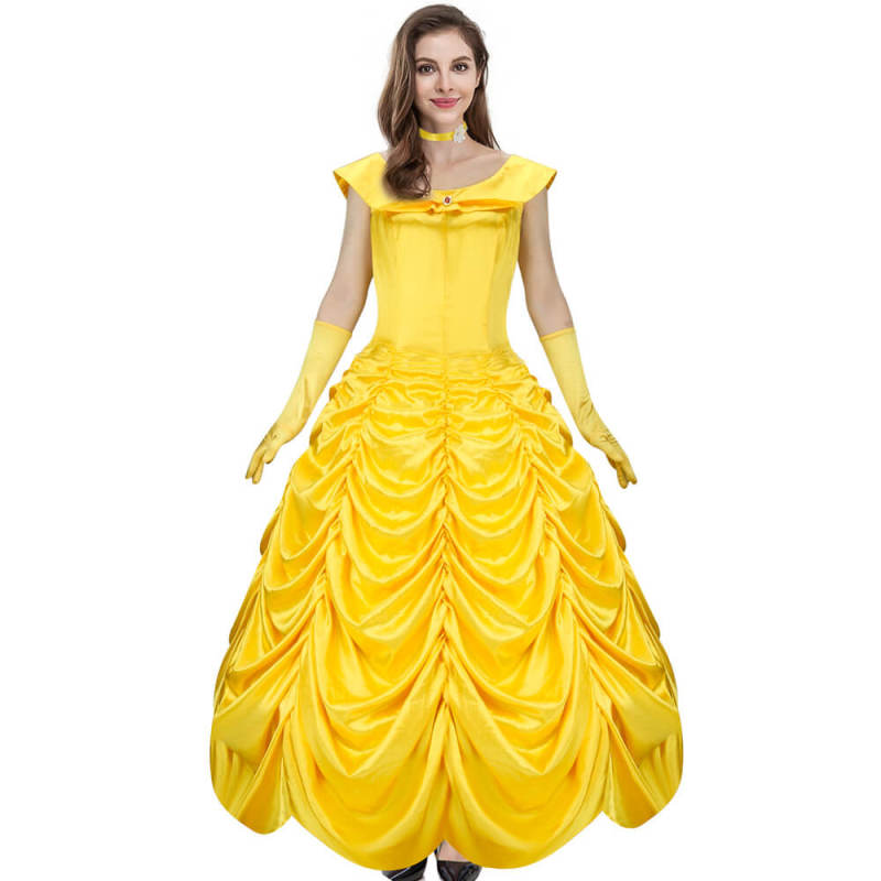 Princess Belle's Yellow Gown Beauty and the Beast Layered Off Shoulder Women Birthday Party Fancy Dress