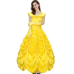 Princess Belle's Yellow Gown Beauty and the Beast Layered Off Shoulder Women Birthday Party Fancy Dress In Stock