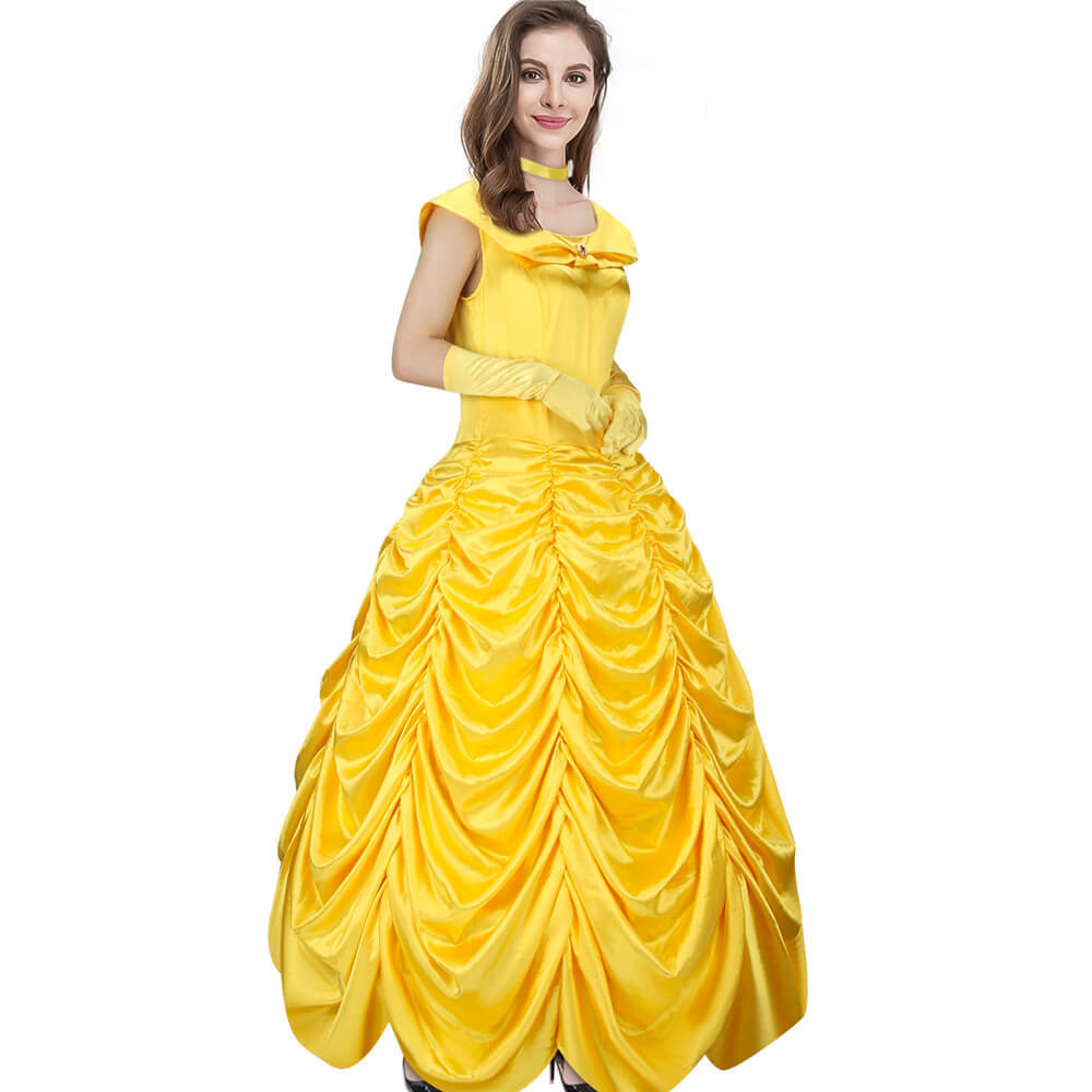 Princess Belle's Yellow Gown Beauty and the Beast Layered Off Shoulder Women Birthday Party Fancy Dress