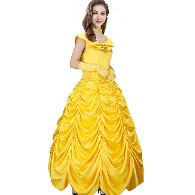 Princess Belle's Yellow Gown Beauty and the Beast Layered Off Shoulder Women Birthday Party Fancy Dress
