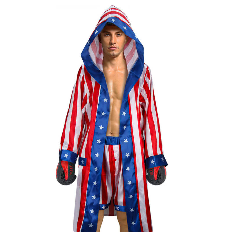 Rocky Balboa Boxing Costume Independence Day American Flag Cosplay Bathrobe In Stock Takerlama