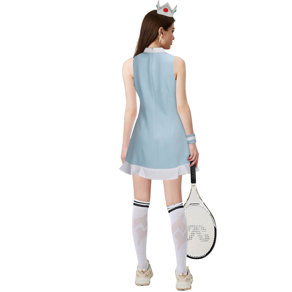 Mario Tennis Rosalina Cosplay Costume Blue Dress with Crown