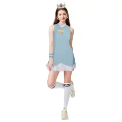 Mario Tennis Rosalina Cosplay Costume Blue Dress with Crown