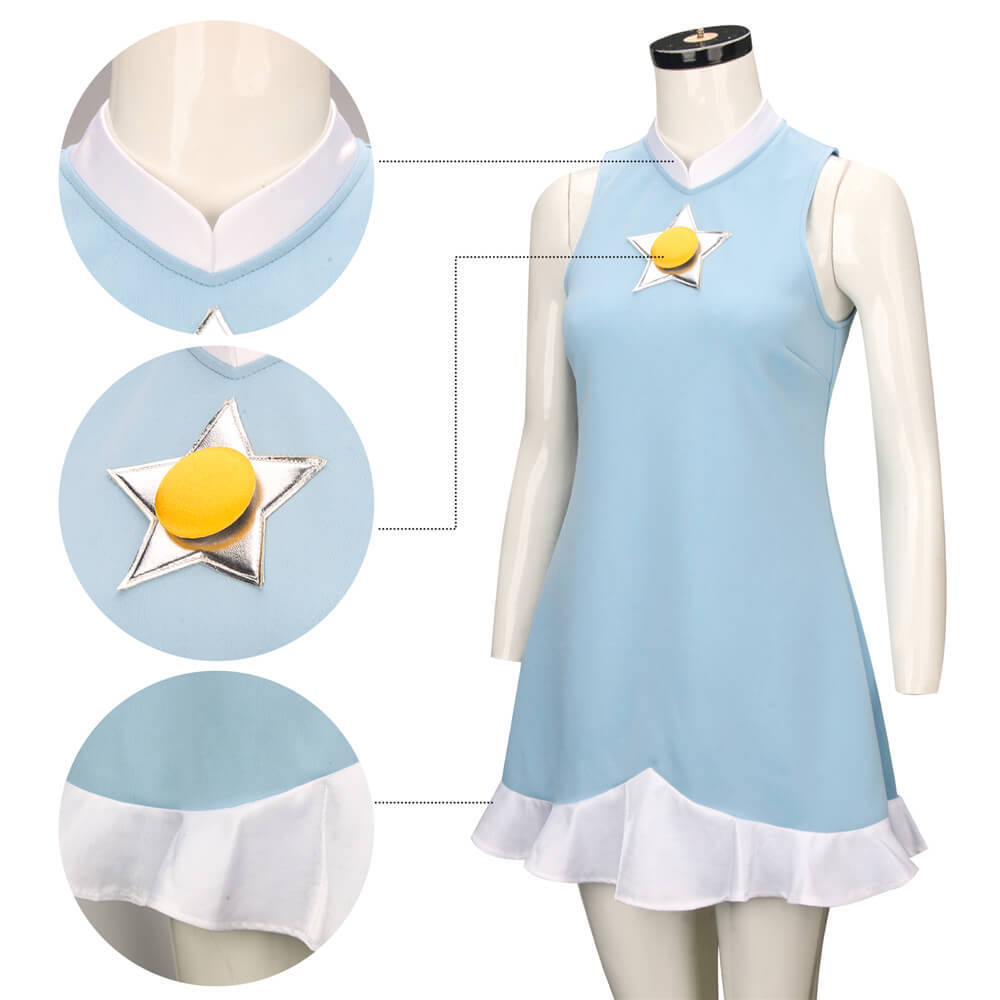 Mario Tennis Rosalina Cosplay Costume Blue Dress with Crown