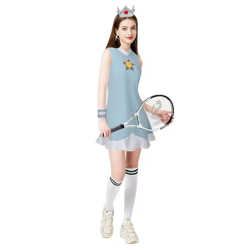 Mario Tennis Rosalina Cosplay Costume Blue Dress with Crown
