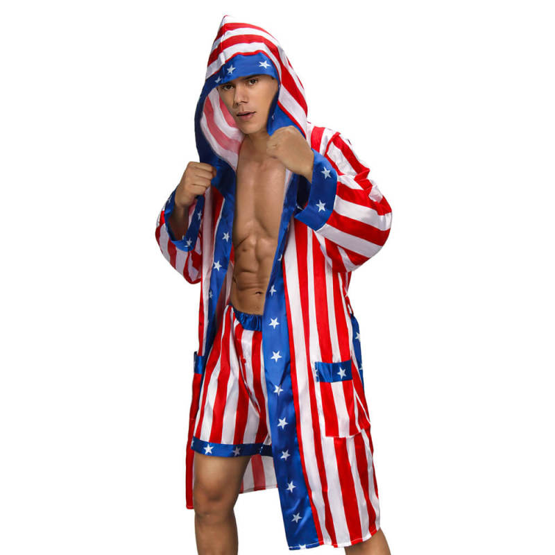 Rocky Balboa Boxing Costume Independence Day American Flag Cosplay Bathrobe In Stock Takerlama