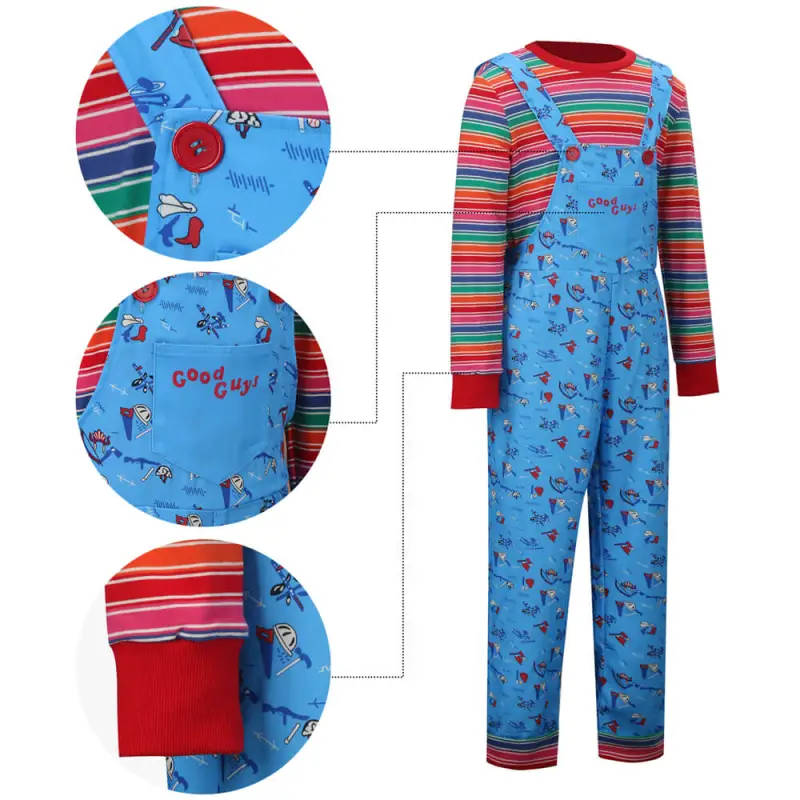 Boys Girls Chucky Costume Child's Play Good Guys Overalls Halloween Doll Cosplay