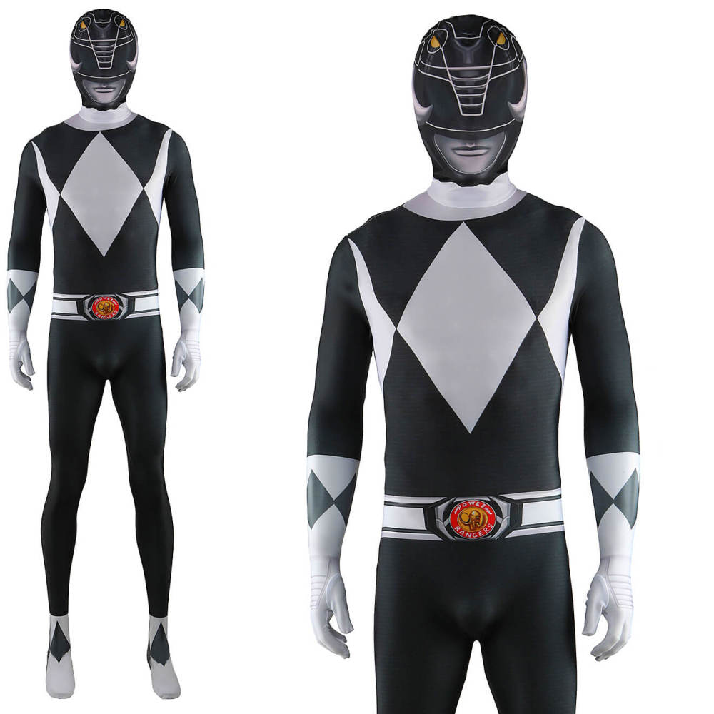 Mighty Morphin Power Rangers Black Ranger Costume Zack Taylor Cosplay Jumpsuit With Mask