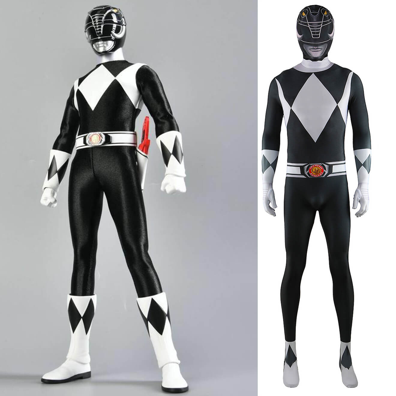 Mighty Morphin Power Rangers Black Ranger Costume Zack Taylor Cosplay  Jumpsuit With Mask