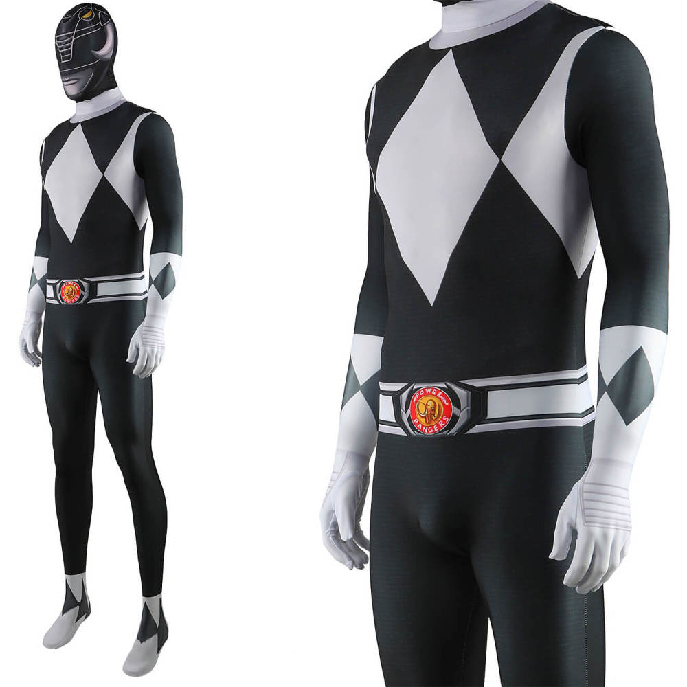 Mighty Morphin Power Rangers Black Ranger Costume Zack Taylor Cosplay Jumpsuit With Mask