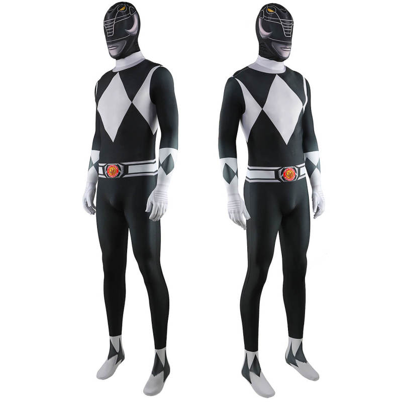 Mighty Morphin Power Rangers Black Ranger Costume Zack Taylor Cosplay Jumpsuit With Mask