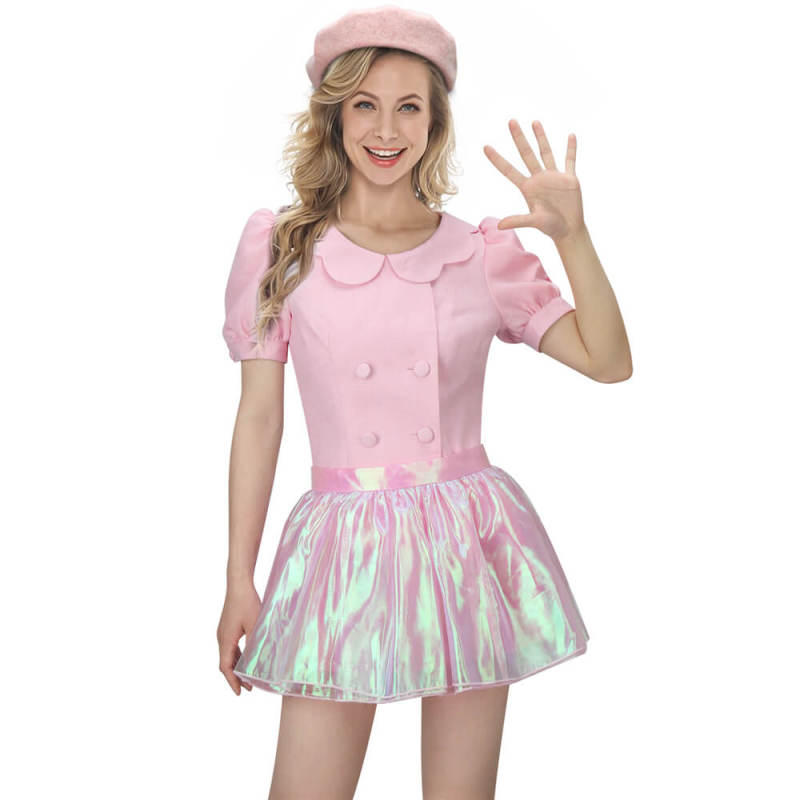 Margot Robbie's Pink Escape Costume 2023 Movie Doll Cosplay Top Skirt Hat In Stock Takerlama