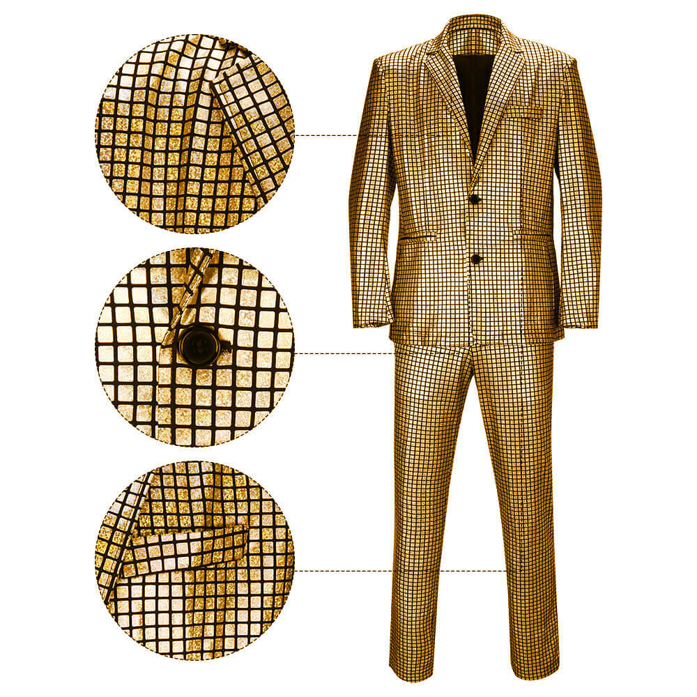Men's Shiny Disco Costume 70s Glitter Jacket Pants Stage Festival Host Suit 4 Colors In Stock Takerlama