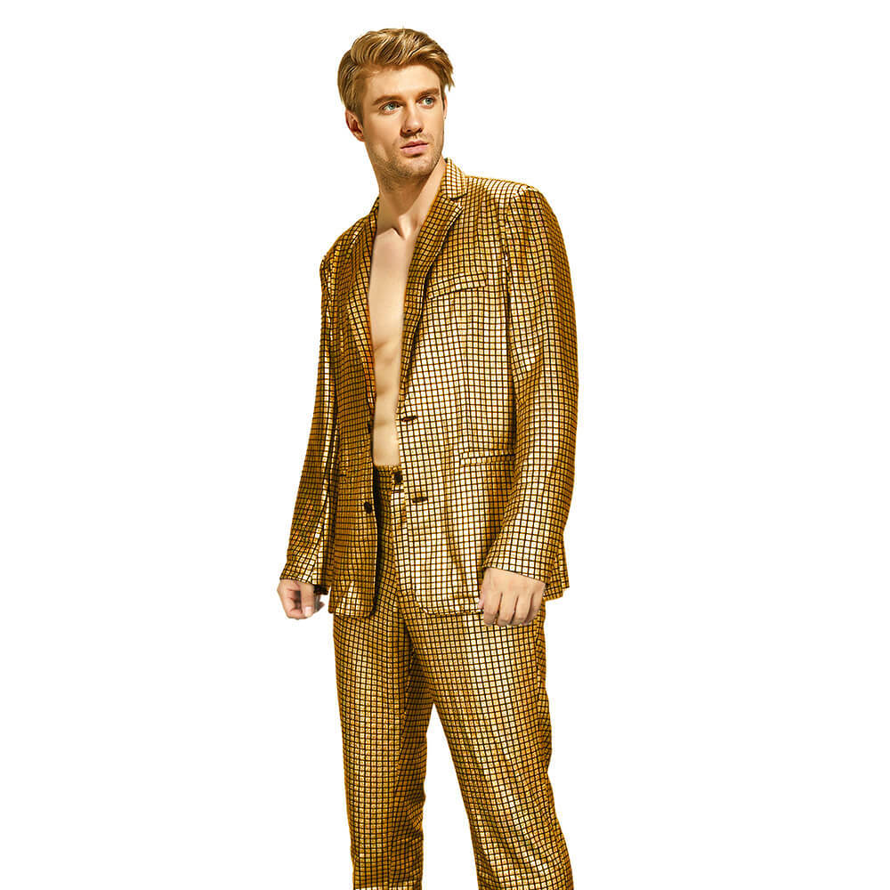 Men's Shiny Disco Costume 70s Glitter Jacket Pants Stage Festival Host Suit 4 Colors In Stock Takerlama