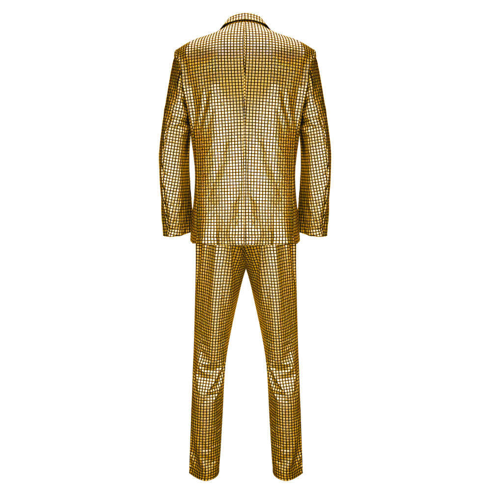 Men's Shiny Disco Costume 70s Glitter Jacket Pants Stage Festival Host Suit 4 Colors In Stock Takerlama