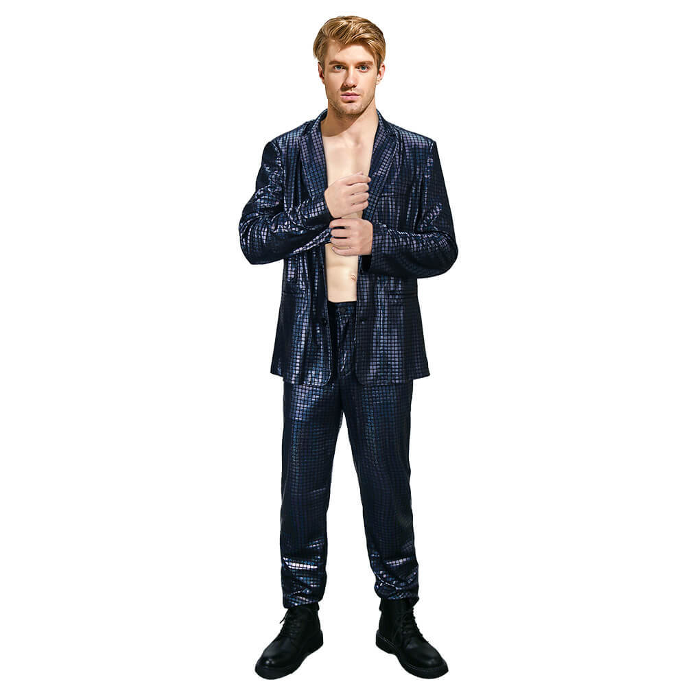 Men's Shiny Disco Costume 70s Glitter Jacket Pants Stage Festival Host Suit 4 Colors In Stock Takerlama