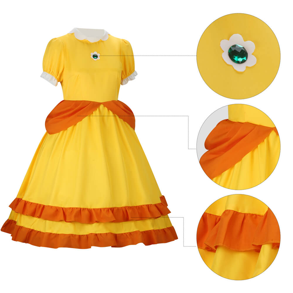 Takerlama Kids Princess Daisy Cosplay Costume Super Mario Bros Yellow Dress