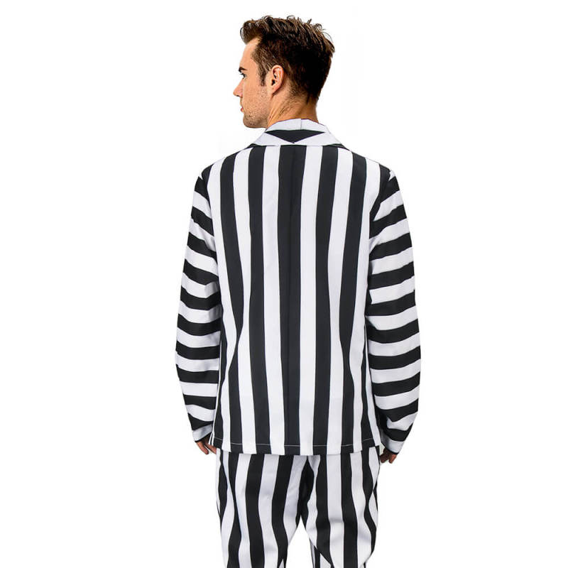 Men's BeetleJuice Halloween Costume Betelgeuse Black & White Striped Suit  In Stock-Takerlama