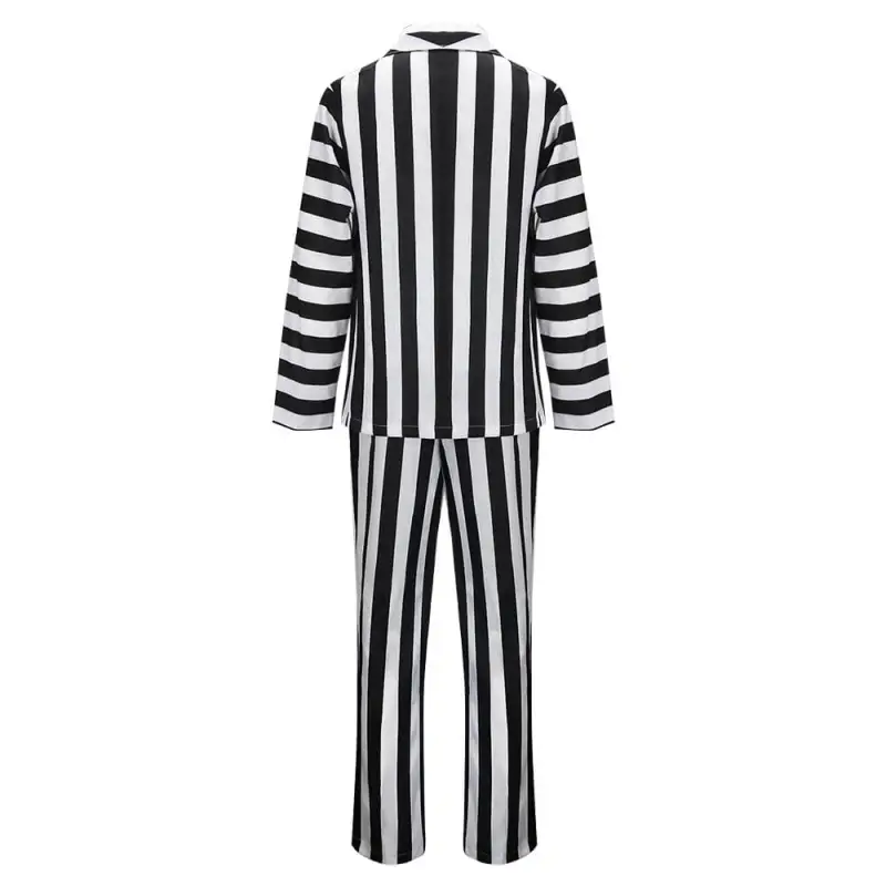 Men's BeetleJuice Halloween Costume Betelgeuse Black & White Striped Suit  In Stock-Takerlama
