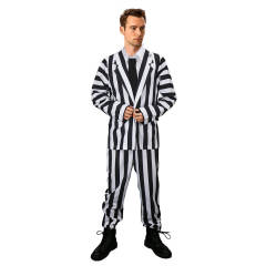 Halloween Costume Betelgeuse Black & White Striped Suit Cosplay Party-Takerlama