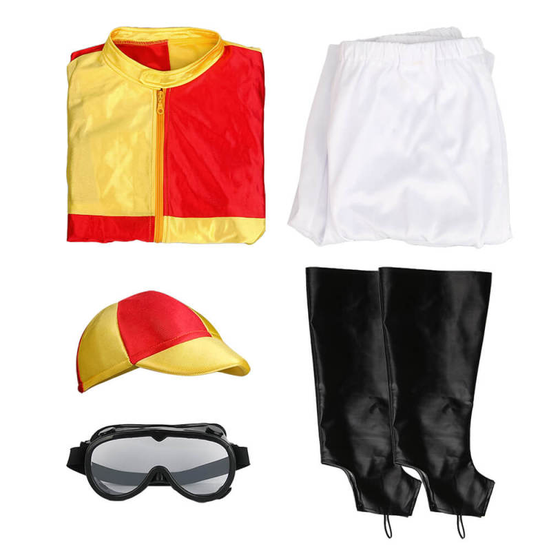 Red Yellow Jockey Horse Man Uniform Racing Rider Costume Fancy Dress In Stock-Takerlama