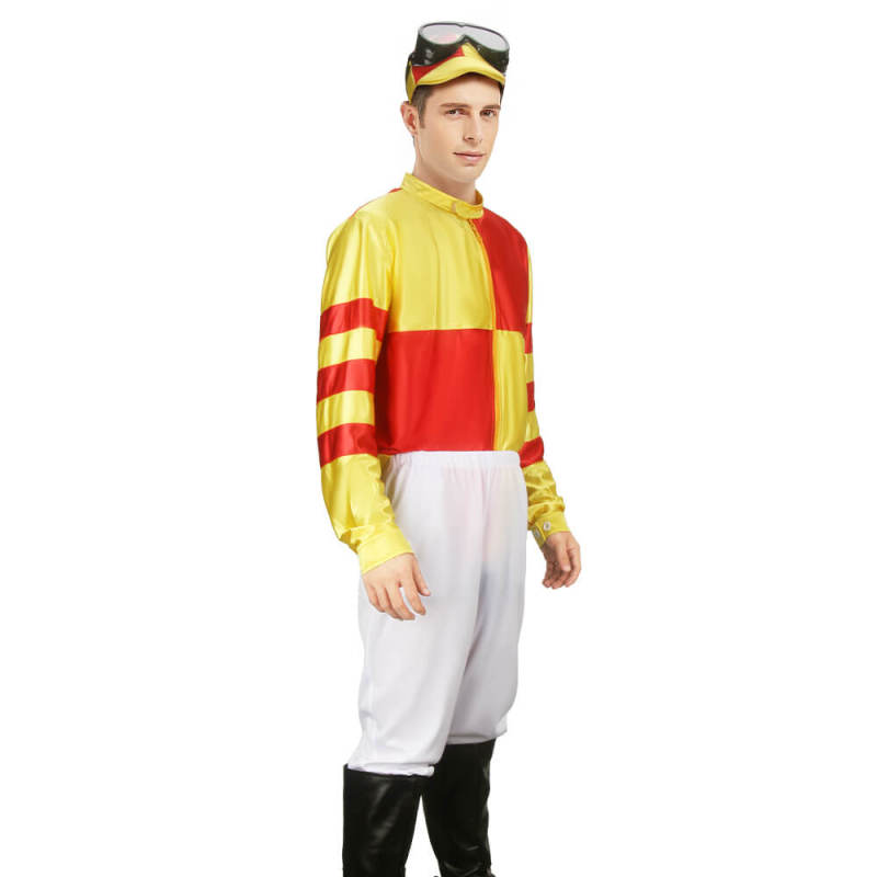 Red Yellow Jockey Horse Man Uniform Racing Rider Costume Fancy Dress In Stock-Takerlama