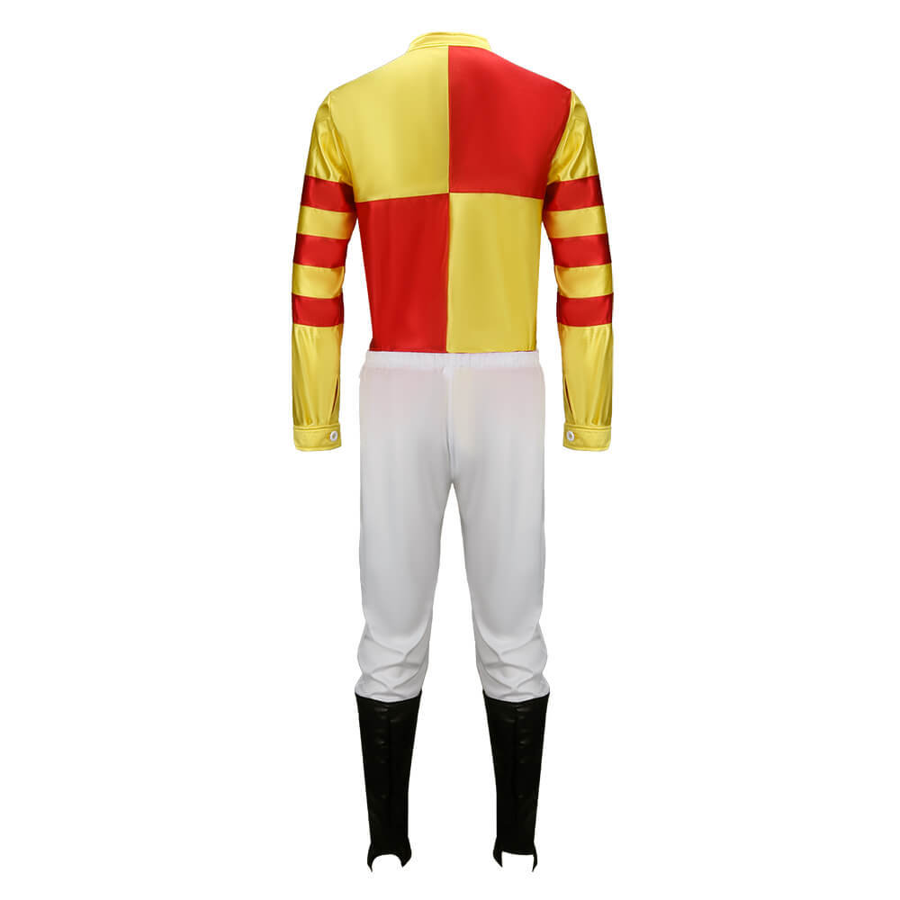Red Yellow Jockey Horse Man Uniform Racing Rider Costume Fancy Dress In Stock-Takerlama